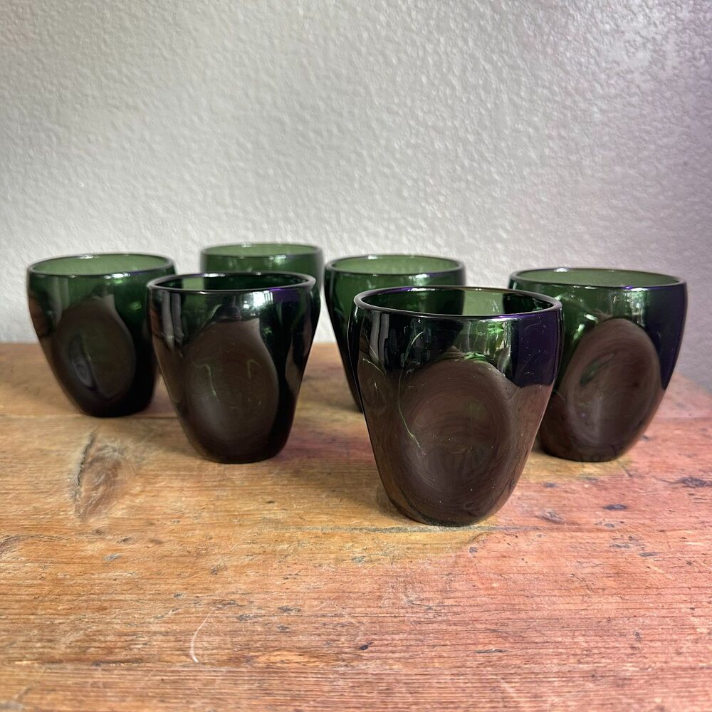 6 MCM Russel Wright Imperial Pinch Glass Tumblers Vintage 4" Blown Verde Green - Picture 6 of 7